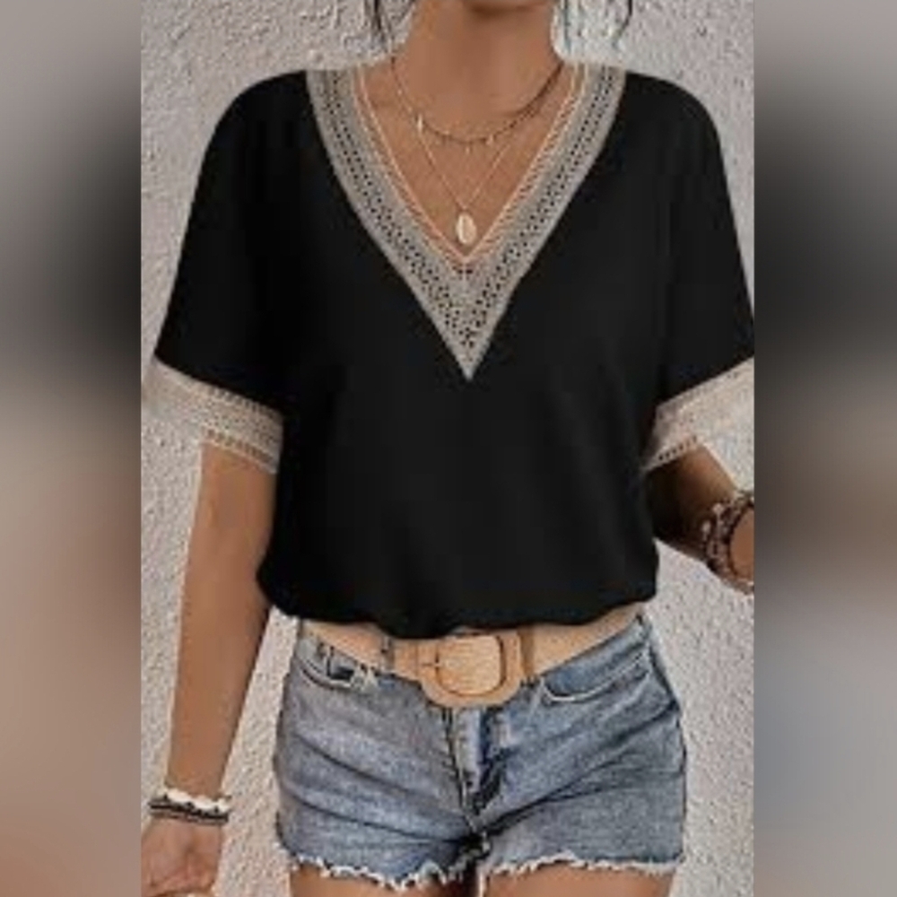 Elegant Black V-Neck Women's Top Size Medium NWOT